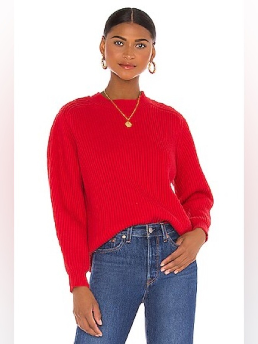 Misa Los Angeles XS Dominique Sweater Red Ribbed Chunky Knit